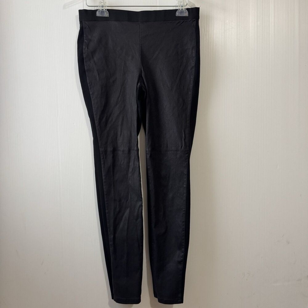 Eileen Fisher Genuine Lambskin Leather Paneled Leggings Black Sz S/P